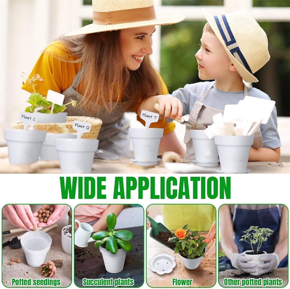 Flowerpot Dessert Cups,Plastic Gardening Plant Containers Pot with Lid and Bottom Tray,Small Flower Pot Cups Dessert Cups,Seedling Planter Starter Pots,20 Pcs,White