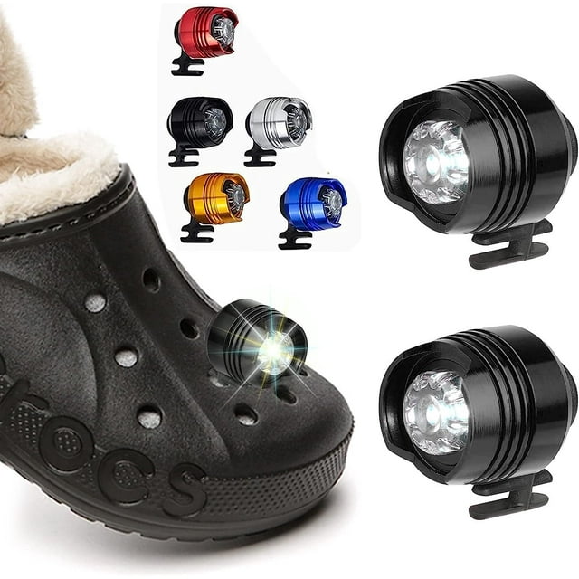 luces LED para zapatos Croc (color negro), faros delanteros para Croc, luces pequeñas, 2 luces LED divertidas para zapatos Croc, luces LED pequeñas para adultos y niños Crocs