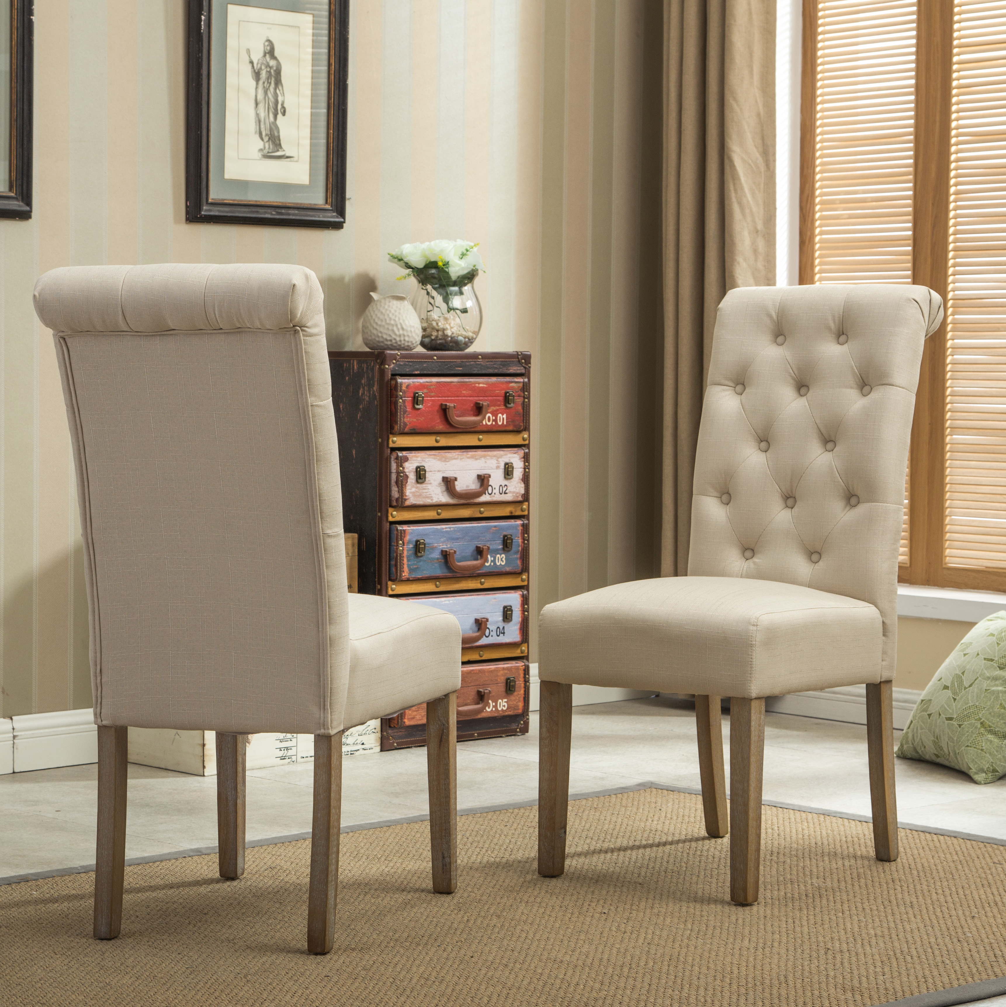 Roundhill Furniture Habit Tufted Parsons Dining Chair Set of 2, Tan photo 5