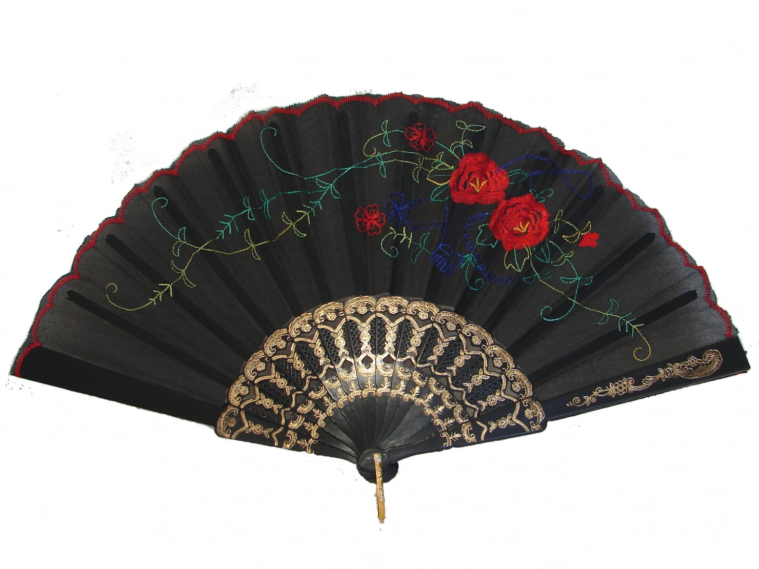 Black Chinese Folding Cloth Hand Fan 