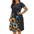 thumbnail image 4 of SCRAWLGOD Sunflowers Butterflies Dress for Women Dresses Galaxy Summer Midi Skater Dress with Short Sleeves Comfortable Twirly Dresses for Women Crewneck Woman Dress for Party Size M, 4 of 7