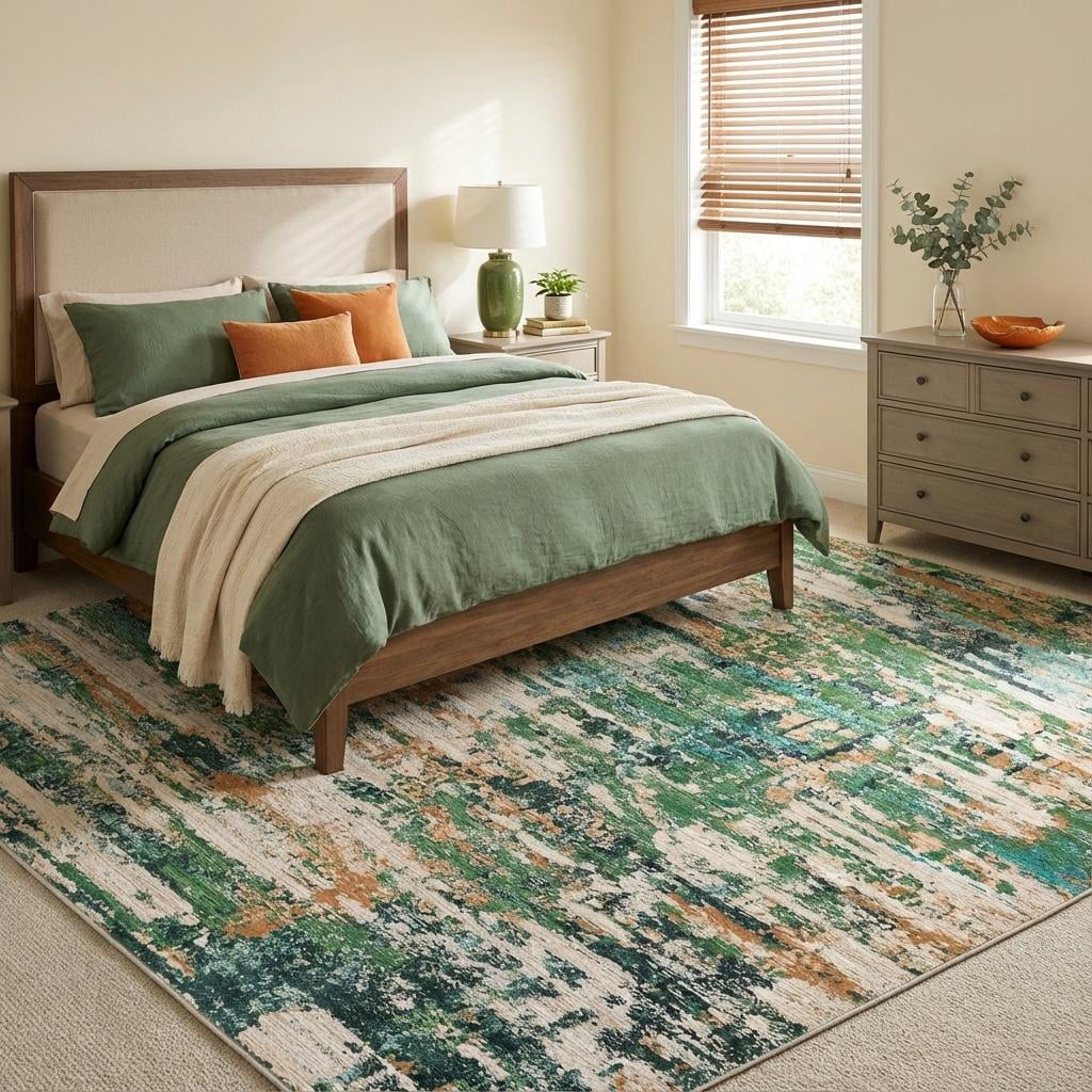 HOMERRY Area Rug 5' x 7' Modern Abstract Rug for Living Room Washable Soft Indoor Floor Carpet, Green