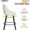 thumbnail image 4 of VINGLI 26" H Swivel Barstools Set of 2, Linen Fabric Upholstered Counter Stool with Back, Kitchen High Chairs Counter Height Bar Stools with Cushion, Solid Wood Legs, Beige, 4 of 7