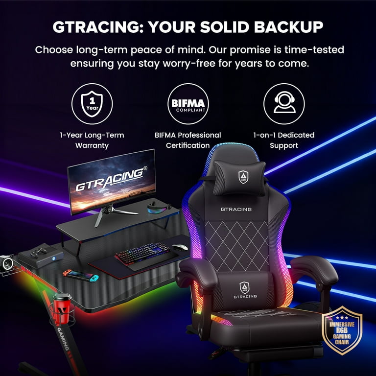 GTRACING Ergonomic LED Gaming Chair and Z Leg Shaped Gaming Desk