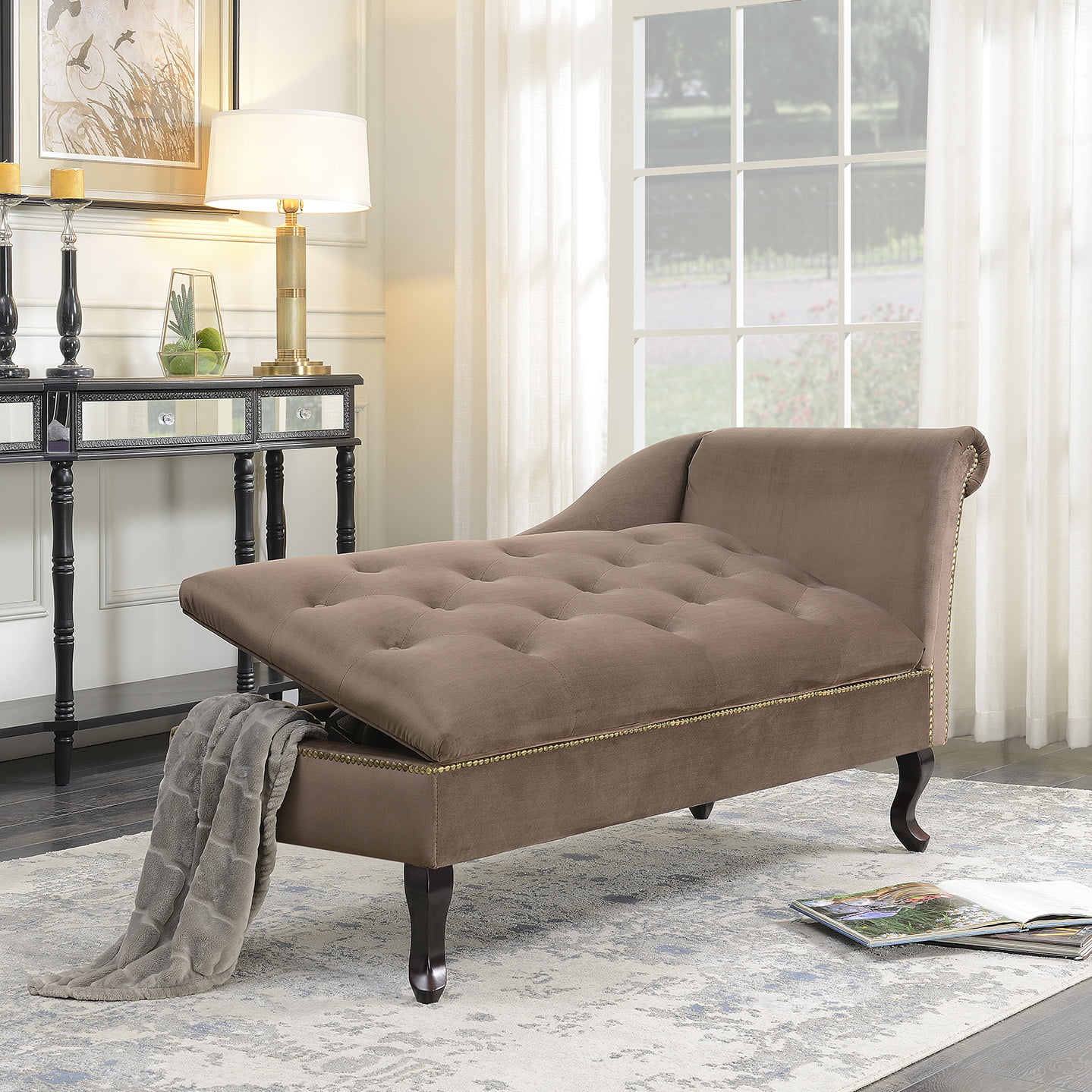 Belleze Velveteen Tufted Chaise Lounge Chair Couch for ...