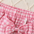 thumbnail image 6 of Fesfesfes Toddler Girl's Bowknot 2 Piece Outfits Girls' Fashion Flying Sleeve Bow Printed Tops Irregular Checkered Short Skirt Two Piece Skirt Set 6M-4 Years(Pink,6-12 Months), 6 of 9