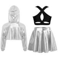 thumbnail image 2 of Sholeno Kids Girls Hip-hop Jazz Dance Outfits Long Sleeve Crop Hoodies Vest And Shiny Ruffled Skirt Silver Black 10, 2 of 5