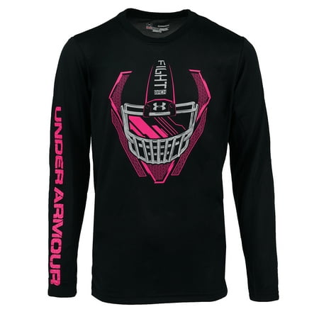 Under Armour Boy's Football Helmet L/S T-Shirt Black/Breast Cancer Awareness Pink