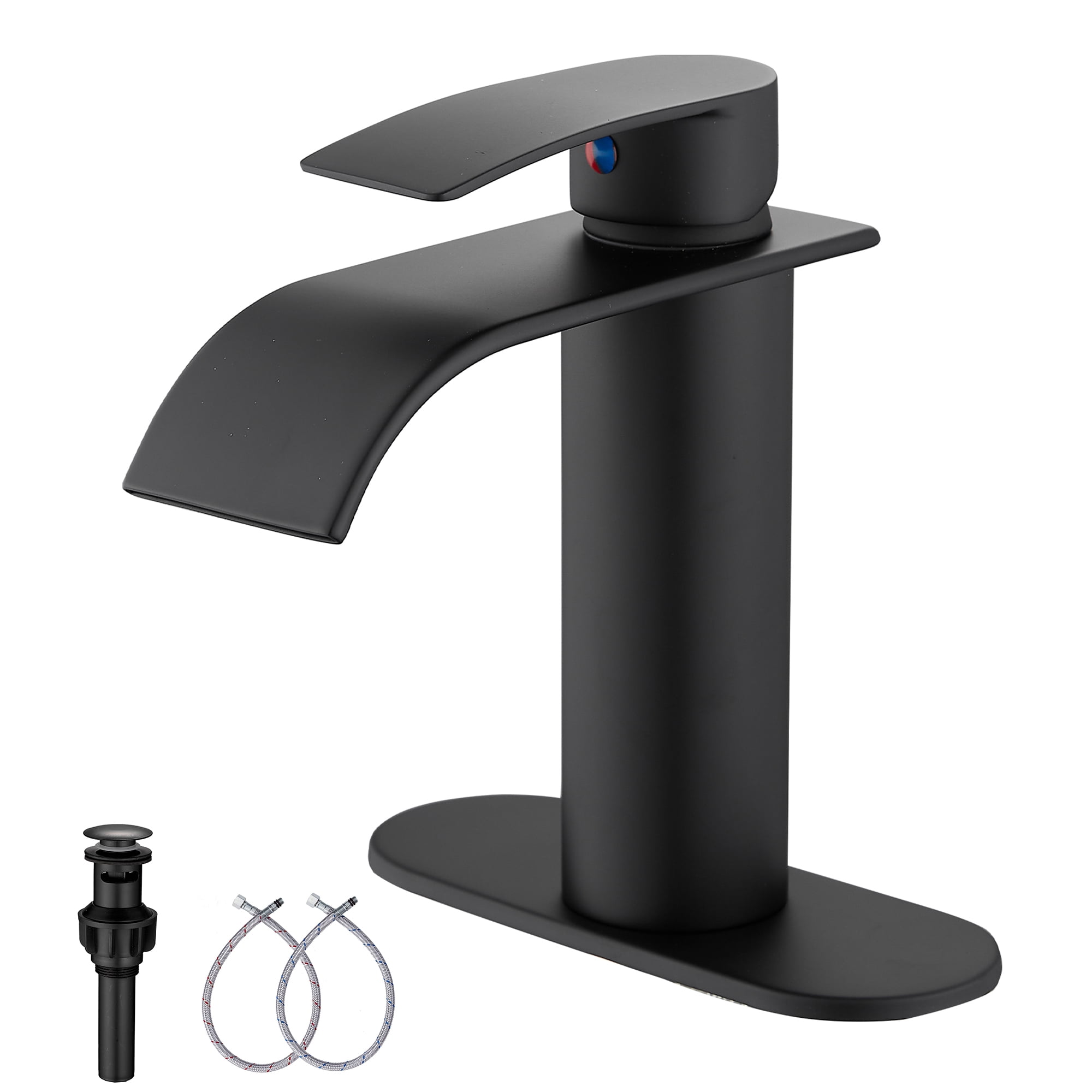 GGStudy Waterfall Bathroom Faucet Black Single Handle One Hole Modern