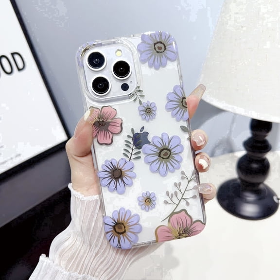 Allytechgroup Anti-Scratch Floral Hard Shell Back Cover Cell Phone Case with Protective Case Cover for Apple iPhone 17, Other