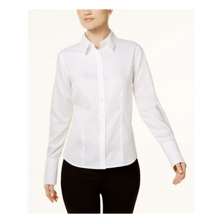 CALVIN KLEIN Womens White Long Sleeve Collared Button Up Top Petites 6P