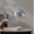 thumbnail image 3 of Mainstays Rechargeable 12" Chrome LED flowerpot Portable Metal Table Lamp, Cordless Dimmable Desk Lamp, 3 of 9