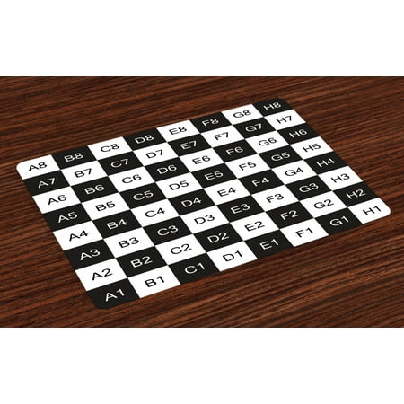 

Checkers Game Placemats Set of 4 Monochrome Chess Board Design with Tile Coordinates Mosaic Square Pattern Washable Fabric Place Mats for Dining Room Kitchen Table Decor Black White by Ambesonne