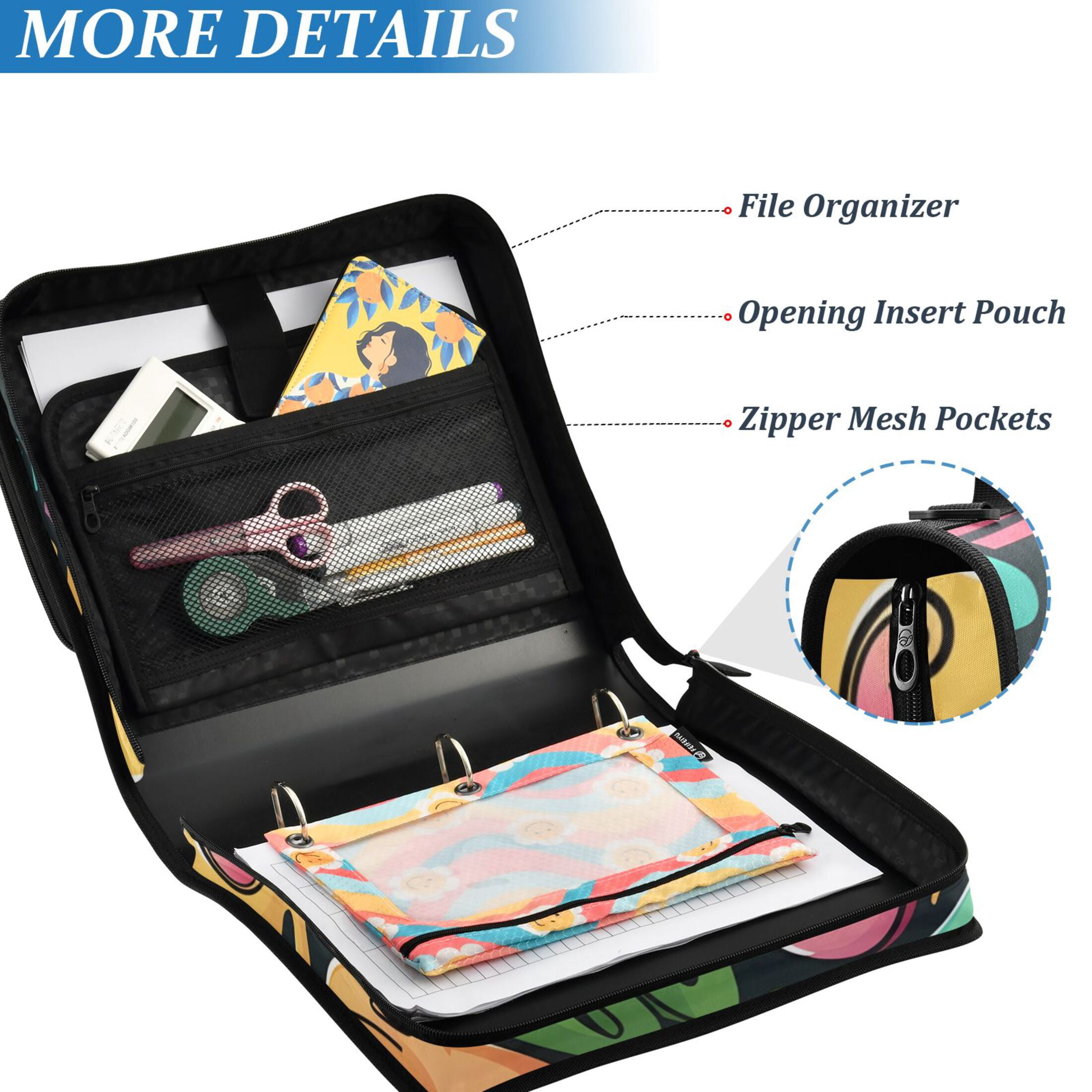 ALAZA Zipper Binder Funny Character 3 Ring Trapper Keeper File Folder Organizer Bag