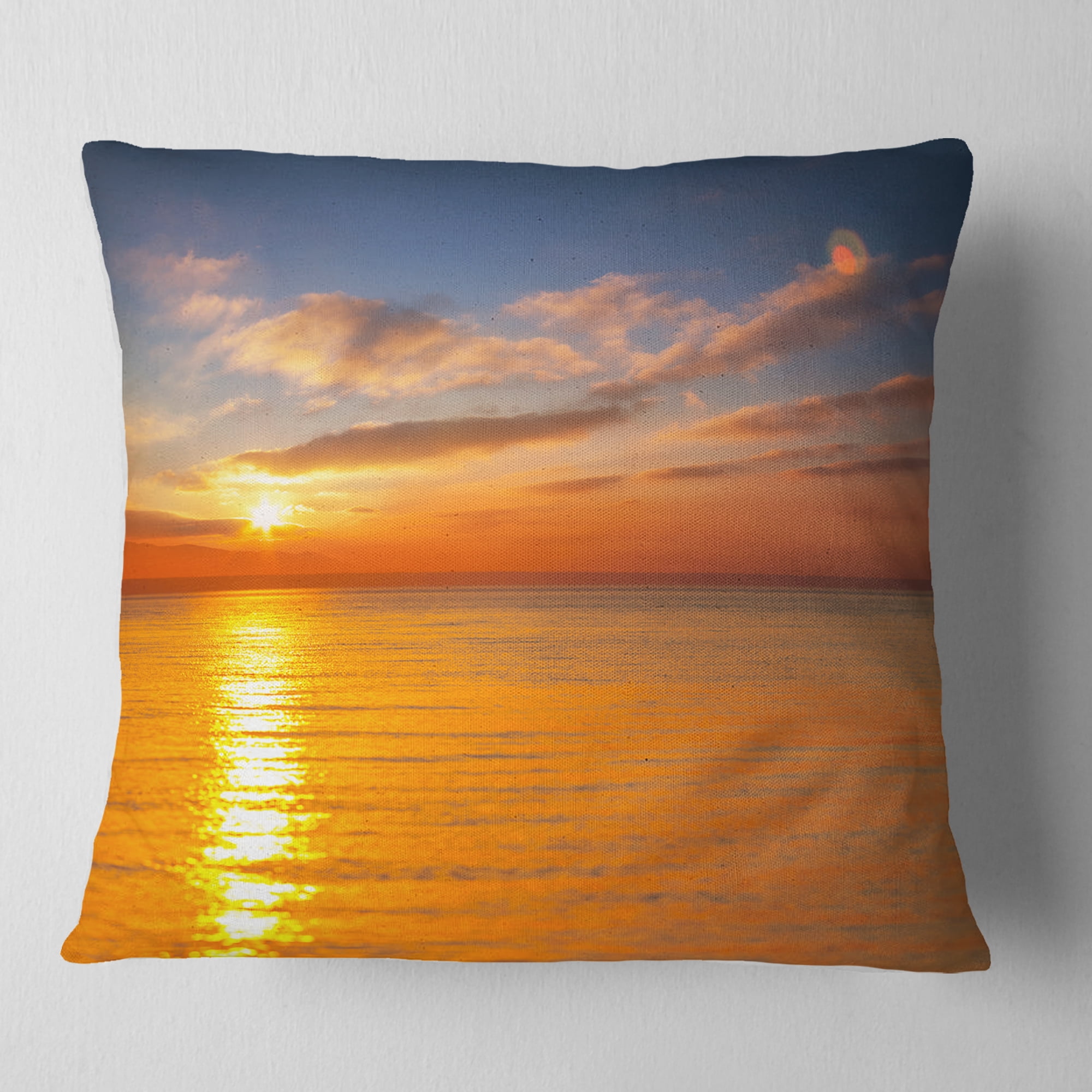 Designart Beautiful Sunset Reflecting in Sea - Seashore Throw Pillow - 18x18
