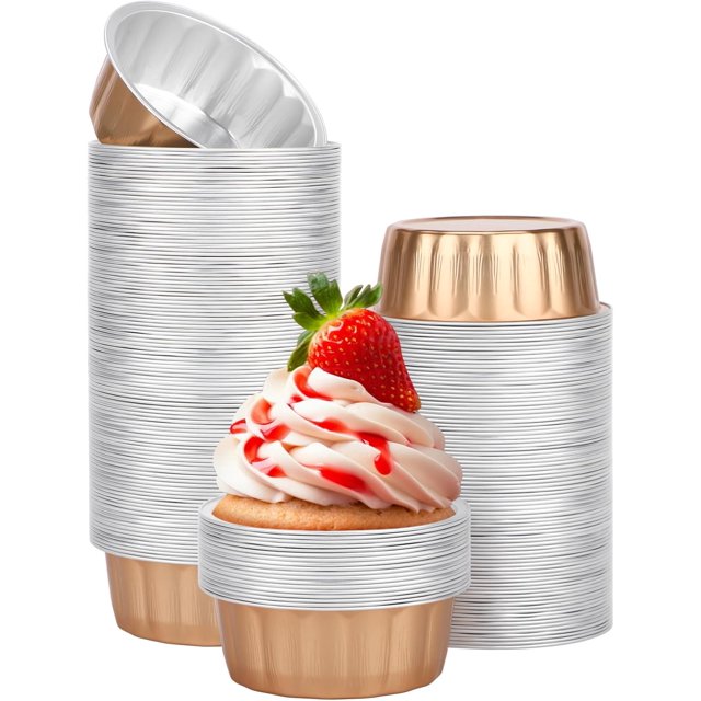 Beasea Aluminum Ramekins, 8oz 200 Pack Disposable Ramekins Foil Cups Baking 3.9" Ramekin Cup Cupcake Aluminum Mini Baking Cups for Party - Rose Gold