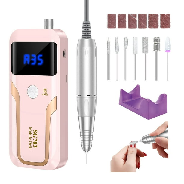 Taladro de uñas MOCOWIND portátil de 35000 RPM, recargable, rosa