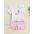 thumbnail image 4 of BemeyourBBs Toddler Baby Girl Summer Clothes Turtle Outfits Cute Turtle Embroidered Short Sleeve T Shirt Tops Elastic Waist Ruffle Plaid Shorts 2Pcs Clothes Set, 4 of 9