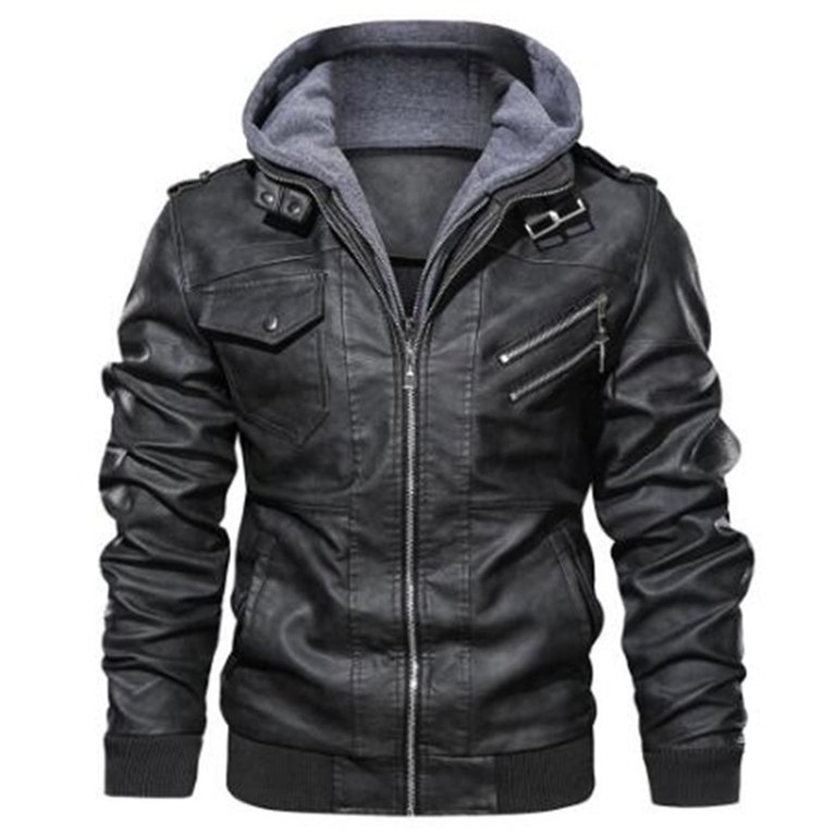 Lu's Chic Men's Faux Leather Jacket Vintage Fall Spring Full Zip