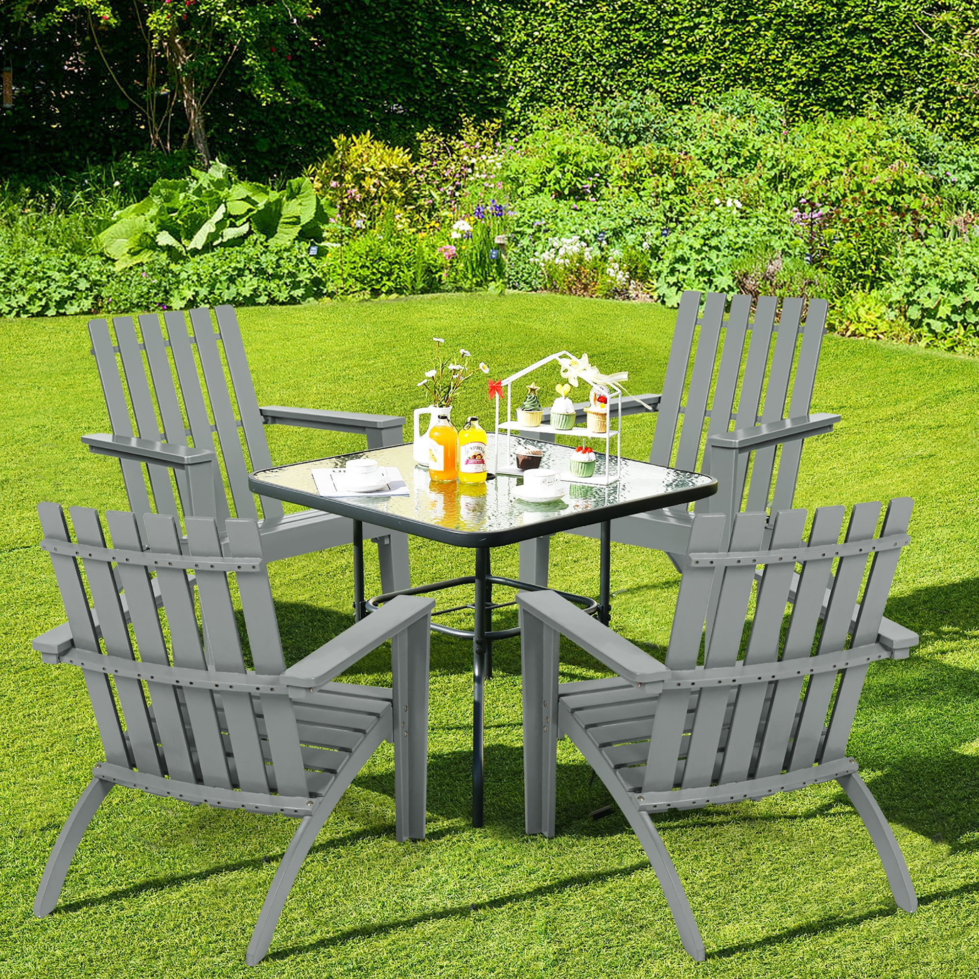 Costway Patio Adirondack Chair Acacia Wood Lounge Armrest Garden Deck Gray