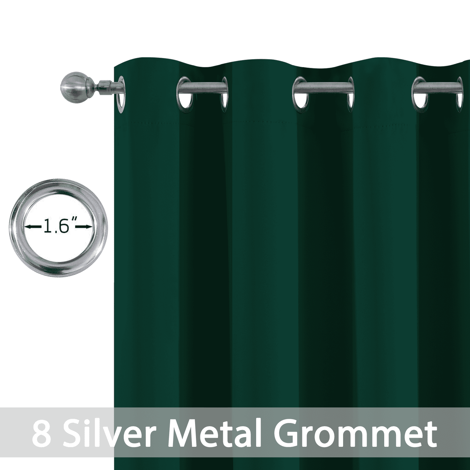 Yakamok 36 Inch Length Dark Green Blackout Curtains for Bedroom, Thermal Insulated Room Darkening Grommet Top Window Drapes for Living Room,52W x 63L,2 Panels