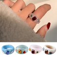 thumbnail image 2 of Women Resin Ring Rhinestone Irregular Wide Chunky Ring Finger Ring Knuckle Ring, 2 of 10