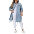 thumbnail image 2 of Agnes Orinda Jean Jacket for Women Plus Size Distressed Long Sleeve Oversized Denim Trucker Jackets Coat 3X Light Blue, 2 of 6