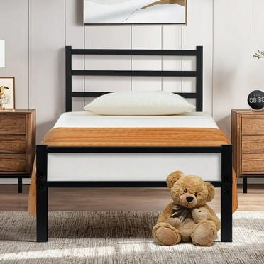 4 EVER WINNER Twin Metal Bed Frame, Twin Size Metal Platform Bed Frame with Headboard and Footboard, 14" High Under Bed Storage Space, No Box Spring Needed, Black