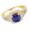 thumbnail image 2 of AFFY Cushion Cut Simulated Blue Sapphire,White Cubic Zirconia Halo Engagement Ring In 10k Yellow Gold Ring Size-8, 2 of 2