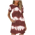 thumbnail image 2 of SMihono Robes Bohèmes d'Été pour Femmes Grande Taille Mode Femmes Teinture sur Nœuds Manches Courtes Poches Ample Confortable Robe Décontractée, 2 of 5