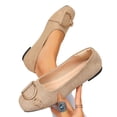 thumbnail image 4 of Samdudou Slip On Shoes for Women Closed Toe Square Front Faux Suede Ballet Flats Statement Metallic D-Ring Buckle Decor Elegant Office Work Business Casual Footwear, 4 of 8