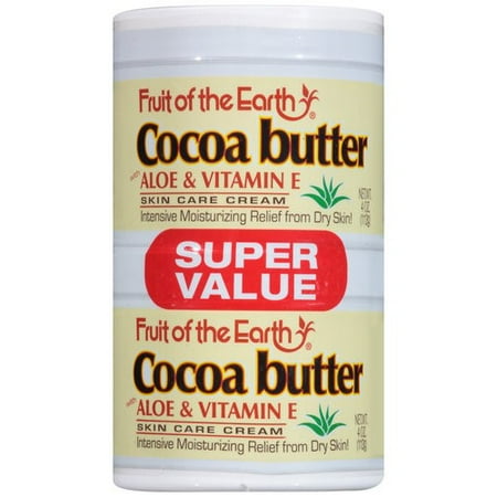 Super Moisturizing Body Butter - (2 pack) Fruit of the Earth Cocoa Butter with Aloe & Vitamin E Skin Care Cream Super Value, 4 oz, 2 count