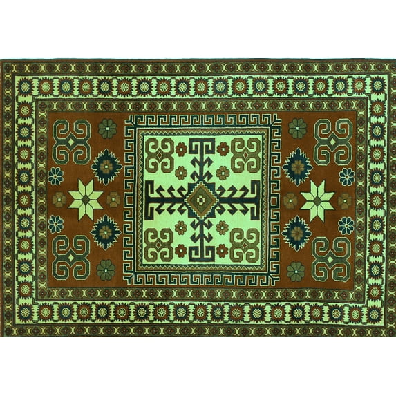 Ahgly Company Machine Washable Indoor Rectangle Geometric Turquoise Blue Traditional Area Rugs, 7' x 9'