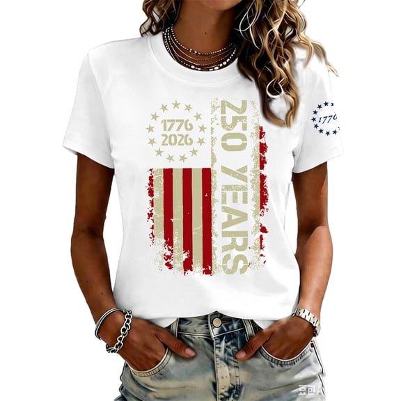 Trgacdwlo 1776-2026 250 Anniversary USA Shirt Freedom 250 Years American Patriotic Tee Tops USA Flag July 4th Shirts for Women
