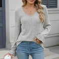 thumbnail image 3 of Scyoekwg Womens Long Sleeve Fall Tops V-Neck Stripe Brushed Tops Vintage Loose Fall Clothes Dressy Casual Blouses Fashion Solid Color Blouses(Gray,S), 3 of 7