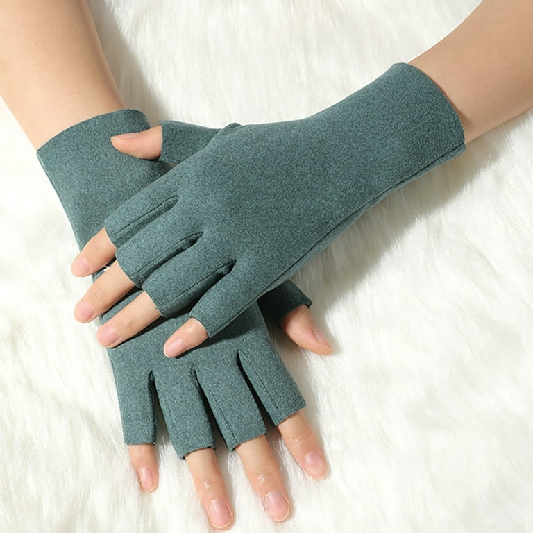 Entyinea Fingerless Gloves for Women Warm Strecty Knit Gloves for Men  Women,Green 