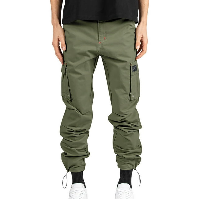 Birdeem Mens Pants Mens Woven Fabric with Multiple Pockets Solid Color Casual Pants Work Pants