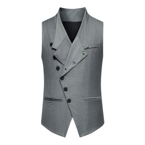 Men's Irregular Design Suit Vests Business Vests Slim Fit Single Breasted Waistcoat with Buttons Gray M