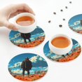 thumbnail image 4 of Leather Coasters with Heat-resistant for Drinks, Lone Cowboy Desert Scene -标题2 Round Shape, 4 of 5