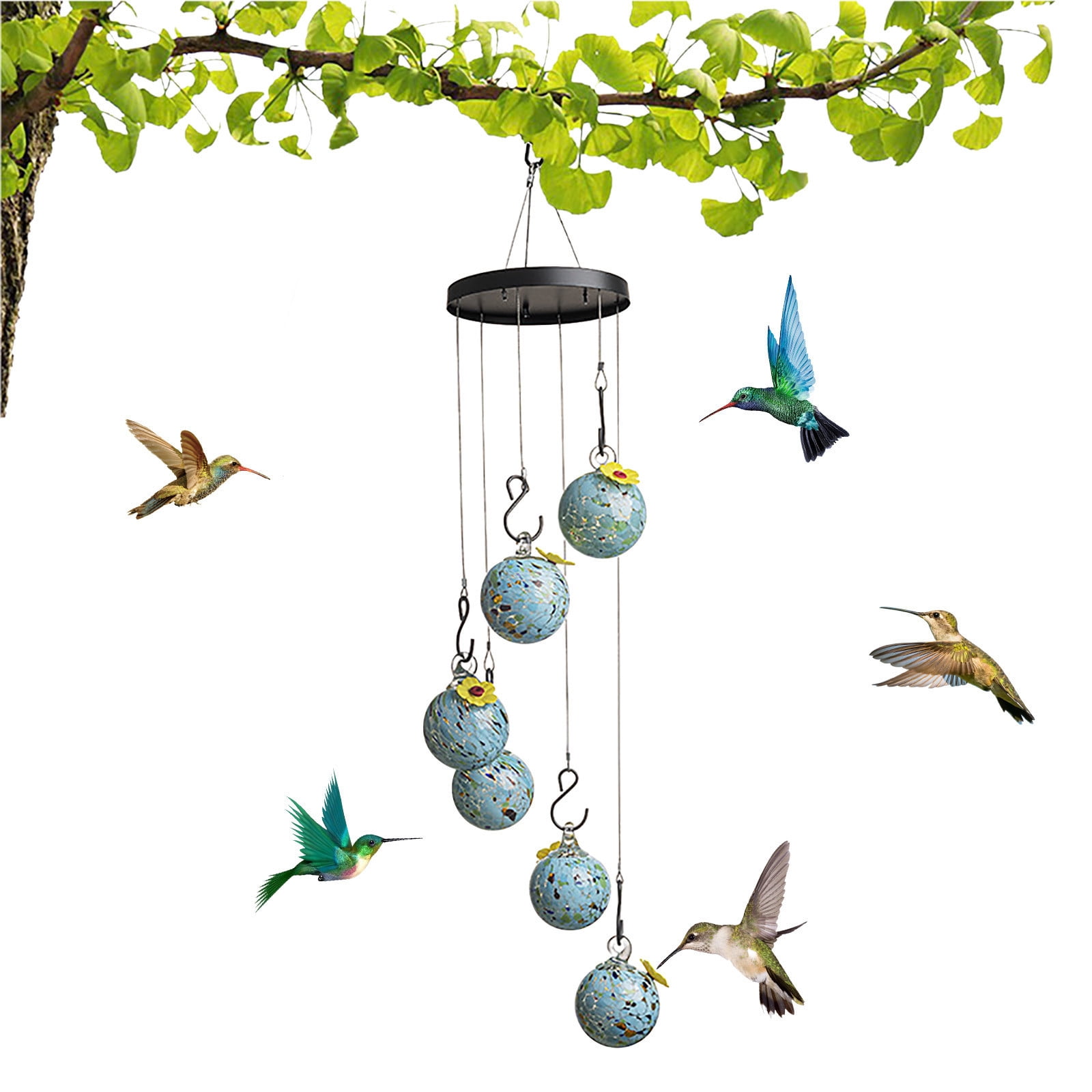 FEOLGEHLY Hummingbird Feeders for Outdoors, Garden Decor for Outside, Charming Wind Chimes Hummingbird Feeders for Outdoors Hanging Ant and Bee Proof, Never Leak, Perfect Garden Decor for Outside