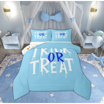 Manfei Kawaii Trick or Treat Queen Comforter Set, Blue Cartoon Halloween Bedding Sets, Teens Kids Child Reversible Bedding Comforter Set, Microfiber Bedroom Decor, 3 Pieces