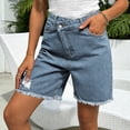 thumbnail image 3 of felwors Jean Shorts for Women High Waisted Raw Hem Mid Thigh Cut Off Stretchy Denim Shorts Casual Summer Jorts（Sky Blue， M）, 3 of 6