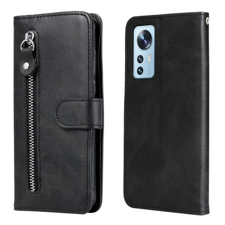 Case for Xiaomi Mi 12 Lite 5G Zipper Pocket Wallet Leather Case Magnetic Closure Flip Cover - Black