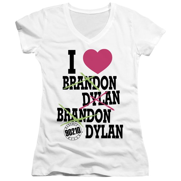 90210 I Heart 90210 Junior Women's V-Neck T-Shirt White
