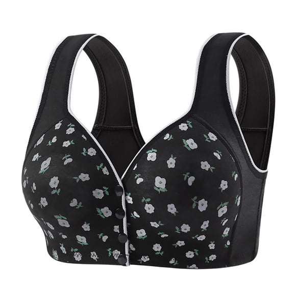 Women's Comfortable Plus Size Front Button Wireless Wide Shoulder Straps Style Daily Bra For Comfort