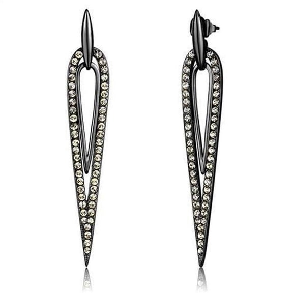 Alamode TK2634 Women IP Light Black Stainless Steel Earrings with Top Grade Crystal in Smoky Topaz