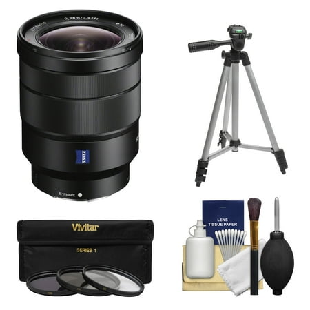 Sony Alpha E-Mount Vario-Tessar T* FE 16-35mm f/4.0 ZA OSS Zoom Lens with 3 Filters + Tripod Kit for A7, A7R, A7S Mark II, A5100, A6000, A6300
