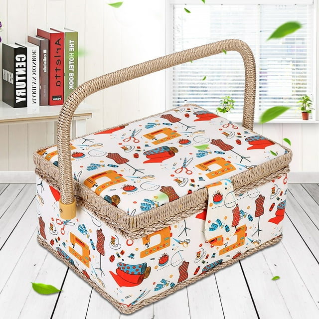 Large Sewing Basket, Sewing Box Organizer And Storage With Removable Tray, Pin Cushion, Sewing Kit Accessories, Sewing Basket Organizer For , Thread, Tape Measure, Thimbles
