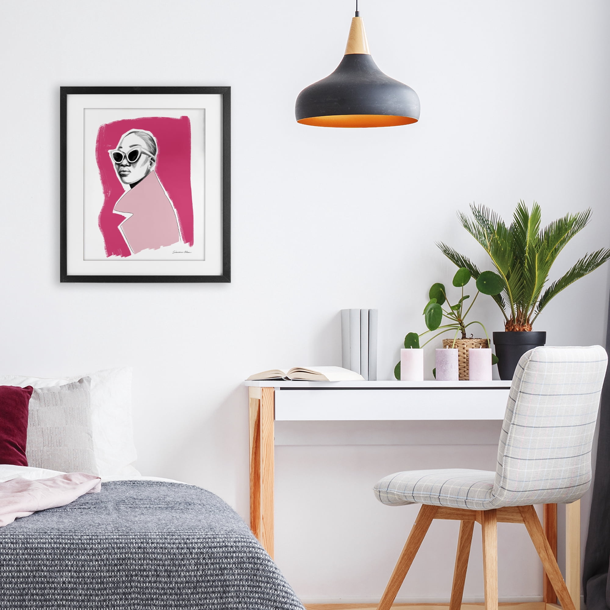 Stupell Industries Pink Attitude Fashion Portrait Black Framed Print Under Glass, design by Simone Elum