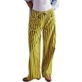 thumbnail image 4 of Meichang Women’s Striped Pants Elastic Waisted Drawstring Loose Fit Palazzo Pants Casual Straight Leg Cropped Trousers with Pockets Wide Leg Pants Lounge Pants Yellow L, 4 of 8